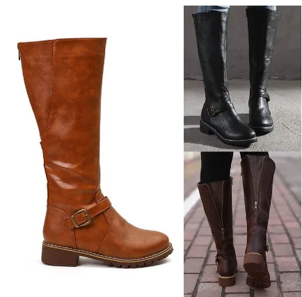 

Suede oversized boots belt buckle nubuck low heel knee-length boots thick heels winter warmth hot selling women shoes fashion