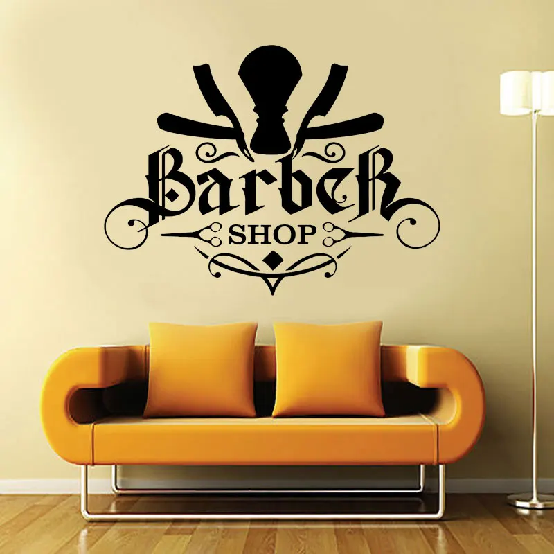 

Barbershop Men's Haircut Straight Razor Wall Decals Vinyl Interior Deisgn Window Decor Sticker Barber Shop Sign Wallpaper 4116