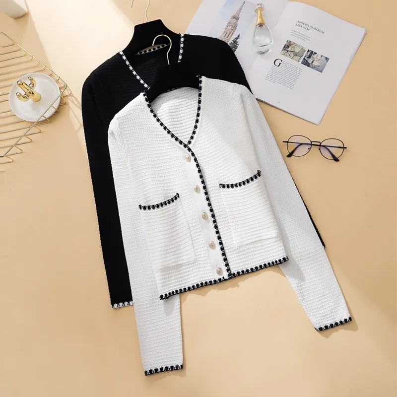 Yedinas Vintage Cardigan Women Sweater Korean Long Sleeve V Neck Patchwork Coat Short Plus Size Feminino New |