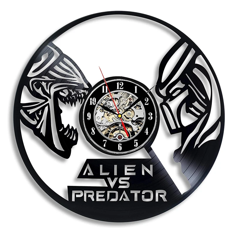 Alien Vinyl Record Wall Clock Modern Design vs Predator 3D Decoration Hanging Vintage Watch Clocks Home Decor | Дом и сад