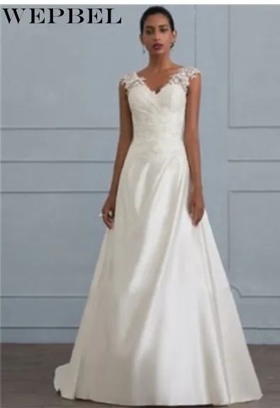 Женское длинное свадебное платье WEPBEL белое кружевное большого размера с лямкой