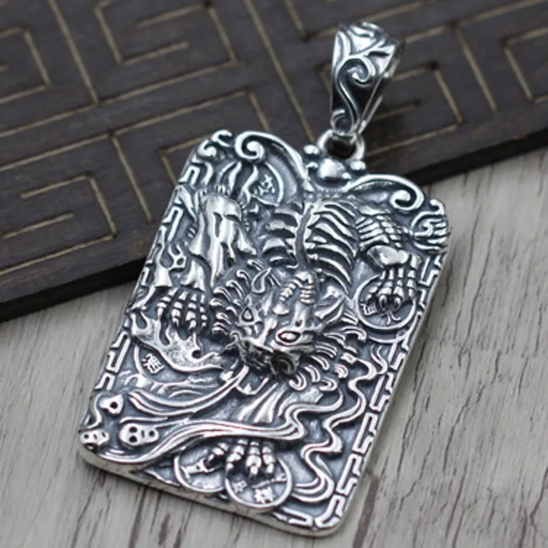 Серебряный Амулет S925 пробы кулон с рисунком на удачу деньги храбрости ручная