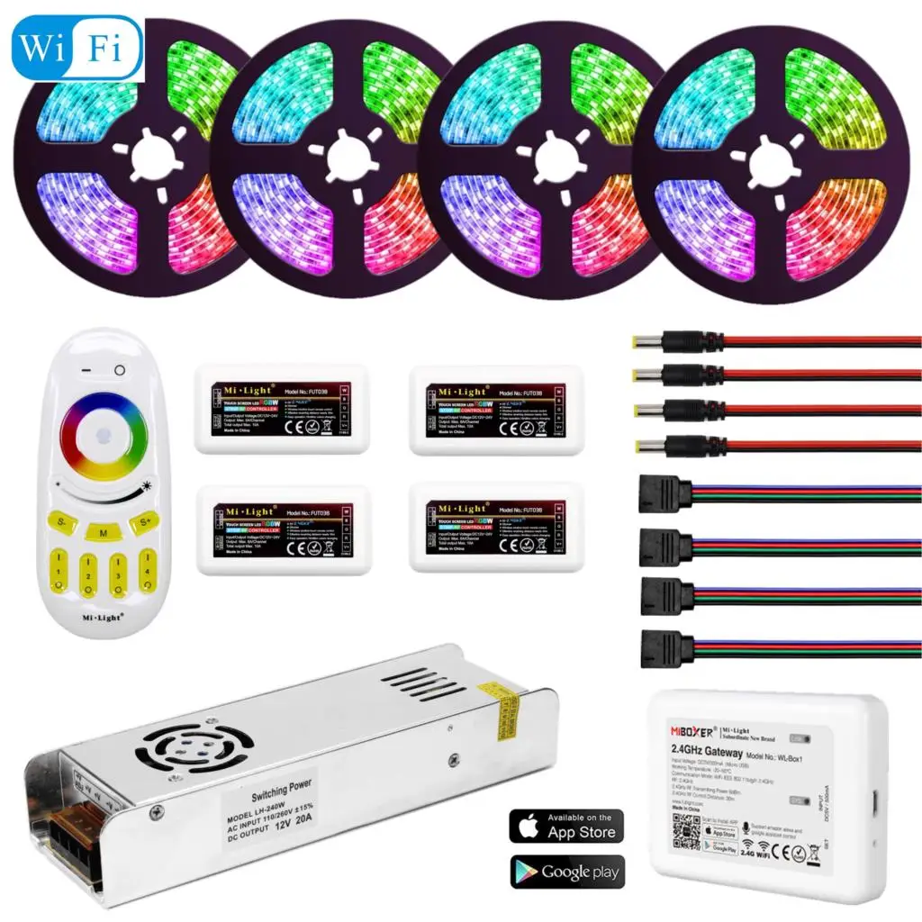 5050 RGBW RGBWW RGB Mi светильник wifi Светодиодная лента Водонепроницаемая 5 м 10 м 15 м 20 м DC 12 В светодиодный светильник 60 Светодиодный/м с радиочастотным пультом дистанционного управления