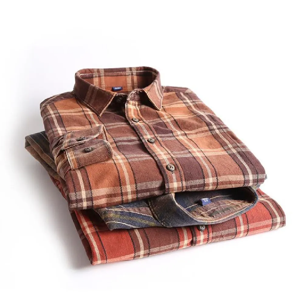 

New vintage plaid long sleeve shirt men Korean slim casual shirt cotton contracted atmosphere square collar long sleeve shirt