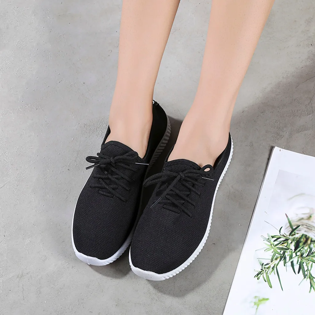 Women Sneakers Outdoor Solid Round Toe Breathable Loafers Soft Leisure Flat Running Shoes Sports Shoes Light Bottom Shoes#1007