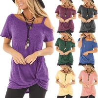 womens spring and summer off shoulder short sleeved twisted top casual loose t shirt