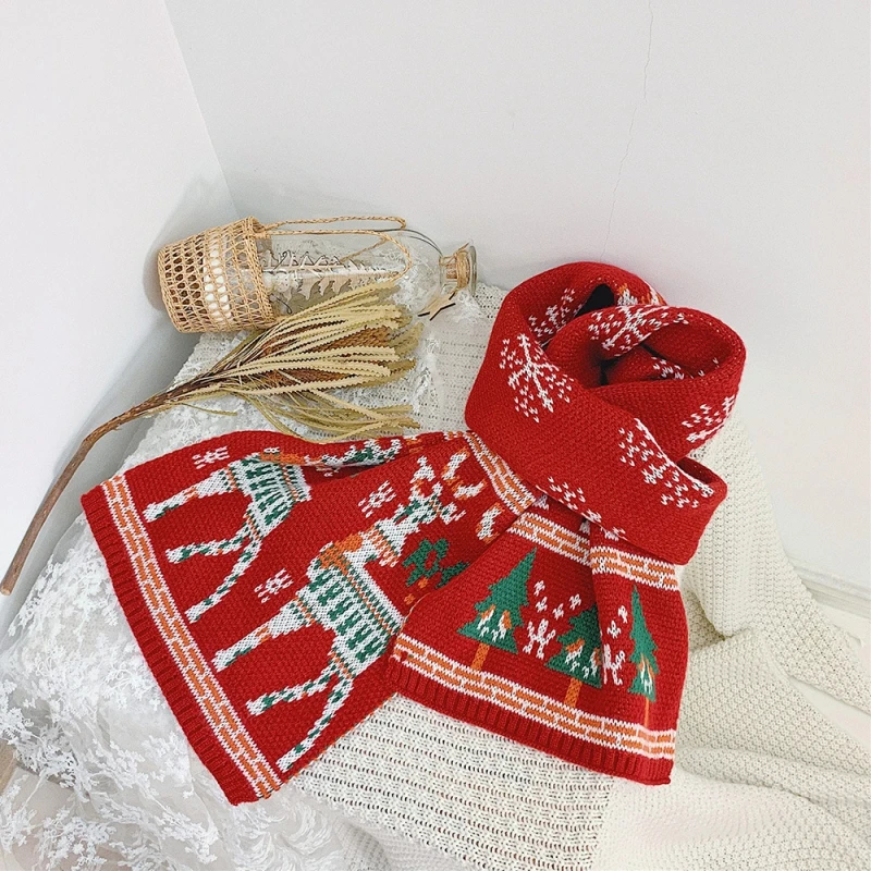 

Christmas Parent-Child Reindeer Adult Knitted Scarf Winter Child Red