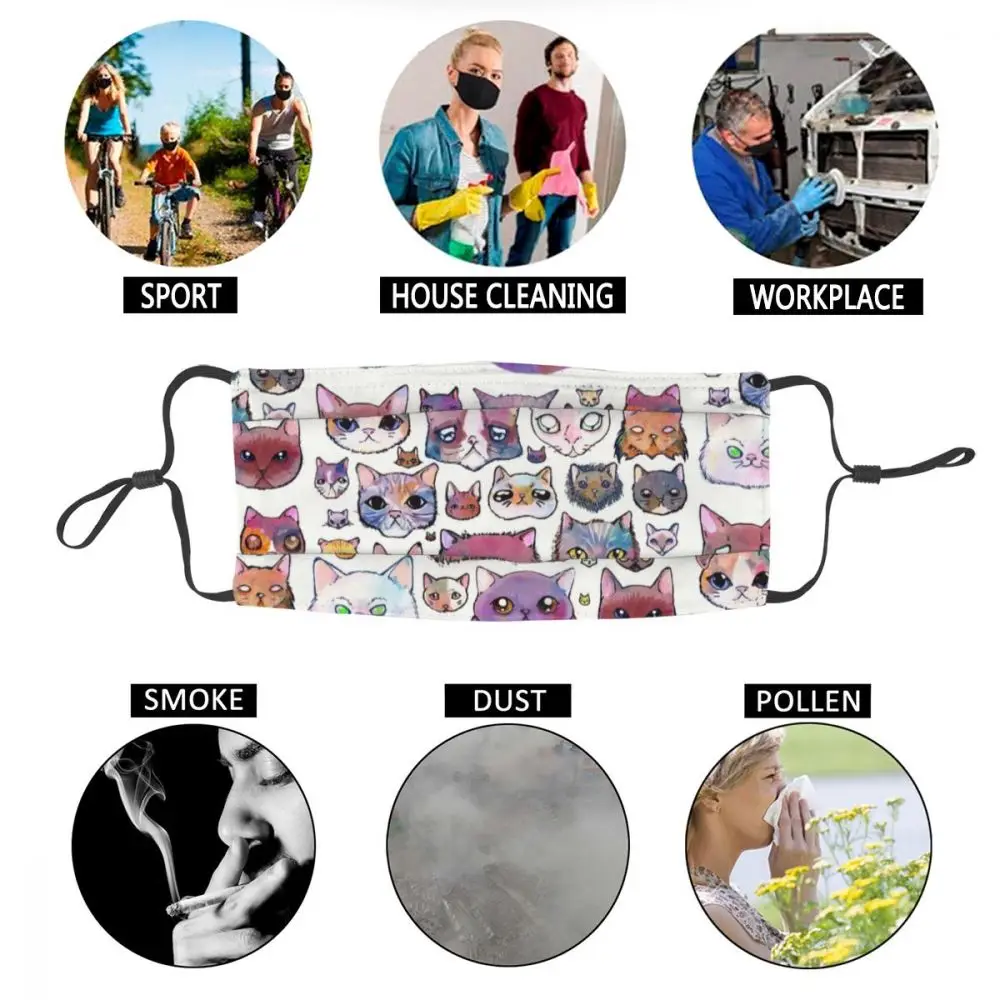 

Feline Faces Non-Disposable Mouth Face Mask Funny Cat Anti Haze Dustproof Protection Cover Unisex Adult Respirator Muffle