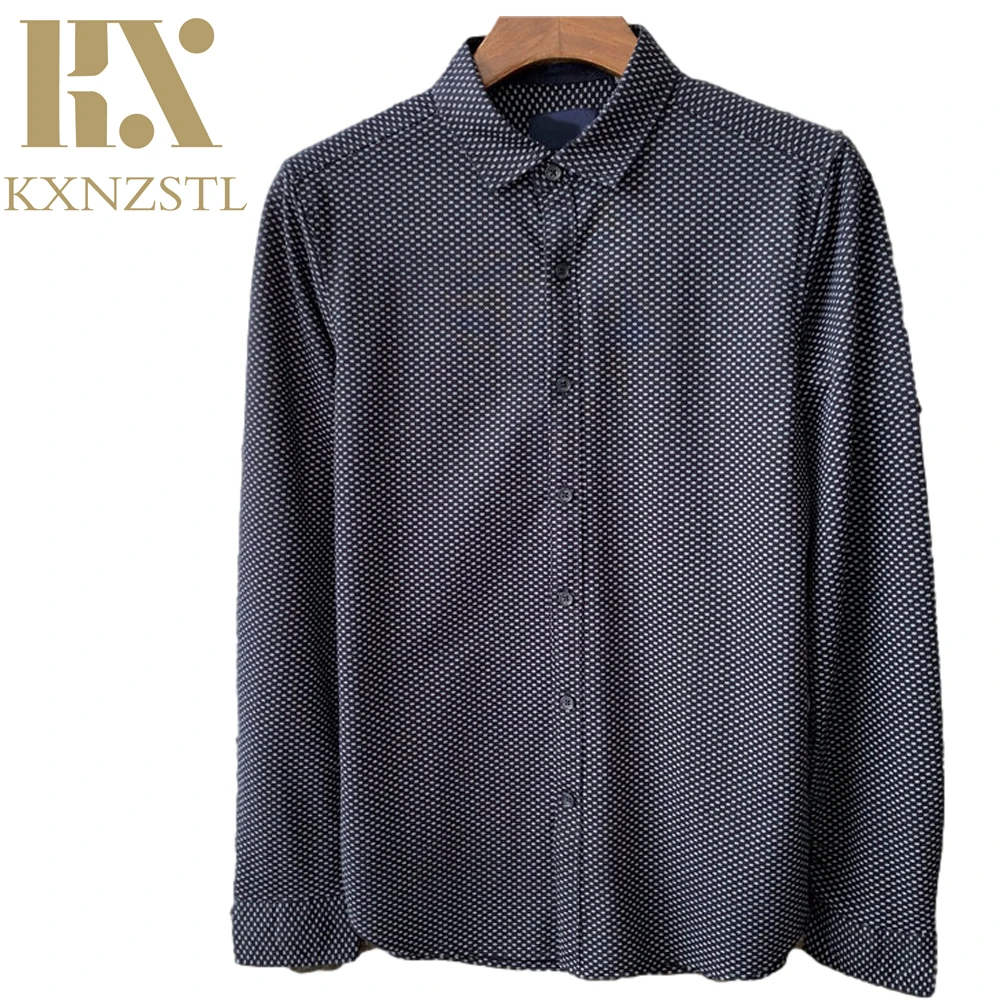 

Мужские рубашки, весна-лето, с длинным рукавом, повседневная, модная, повседневная, с принтом в горошек, на пуговицах, KXNZ115