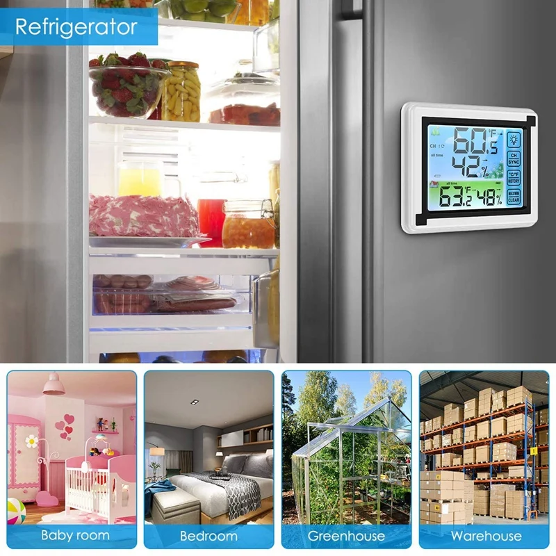 

Indoor Outdoor Thermometer, 3 Sensors Digital Wireless Hygrometer, Room Thermometer Humidity Meter with Touchscreen