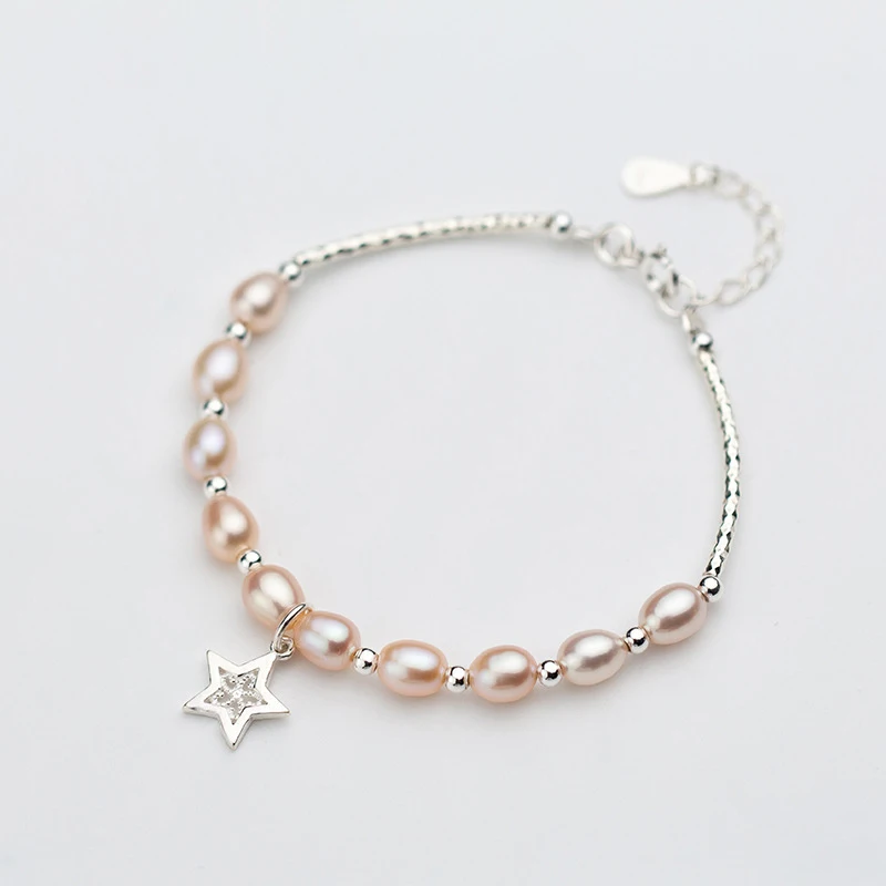

GREEN PURPLE 100% 925 Silver Star Bracelet Natural Baroque Freshwater Pearl Bangle Chain Dainty For Women Fine Jewelry