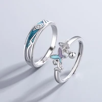 yizizai blue zircon planet couple open rings for women men original spaceship girlfriend ring silver color jewelry romantic gift