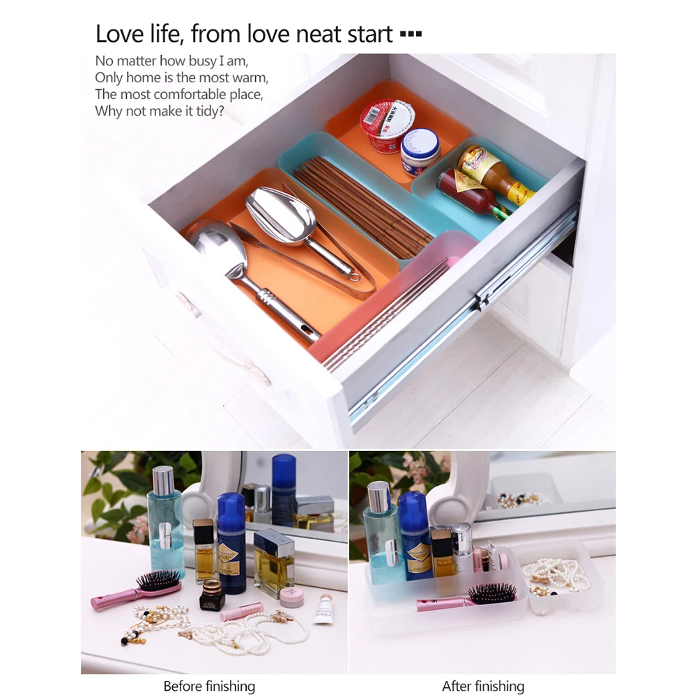 Adjustable Drawer Kitchen Cutlery Divider Case Makeup Storage Box Home Organizer Home Storage Organization Racks Drawer Box
