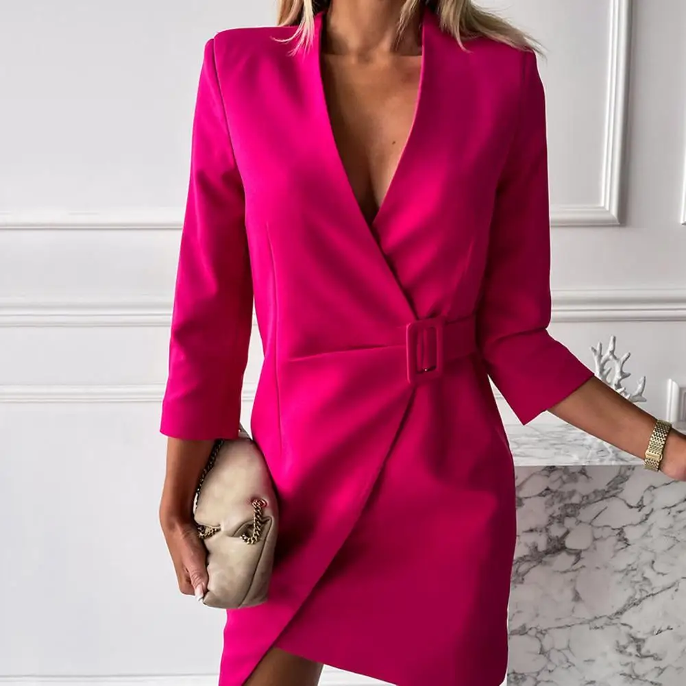 

Stylish Office Dress Waist Tight Casual Belt Irregular Hem Formal Dress Women Dress Formal Dress
