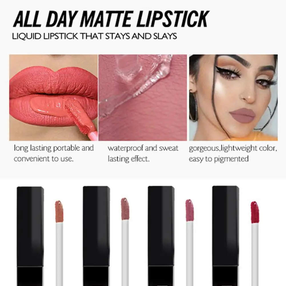

New Beauty Glazed Matte Glitter Lipstick Glaze Set Non-stick Cup Lip Gloss Set 4pcs High Quality Professional Makeup Best Gift