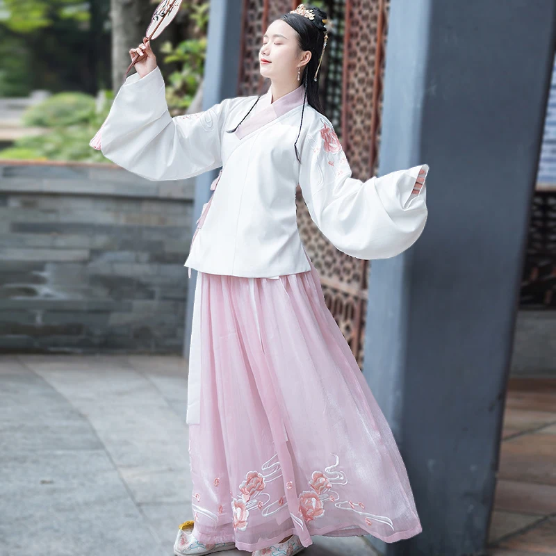 

2021 New Women Hanfu White Shirt White Pink Skirt Chinese Vintage Fantasia Female Carnival Cosplay Princess Costume Hanfu