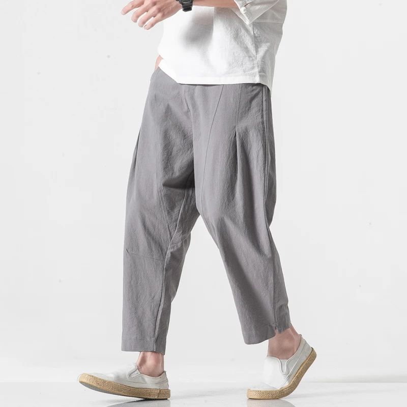 Мужские льняные штаны шаровары повседневные в стиле хип хоп мужские брюки для