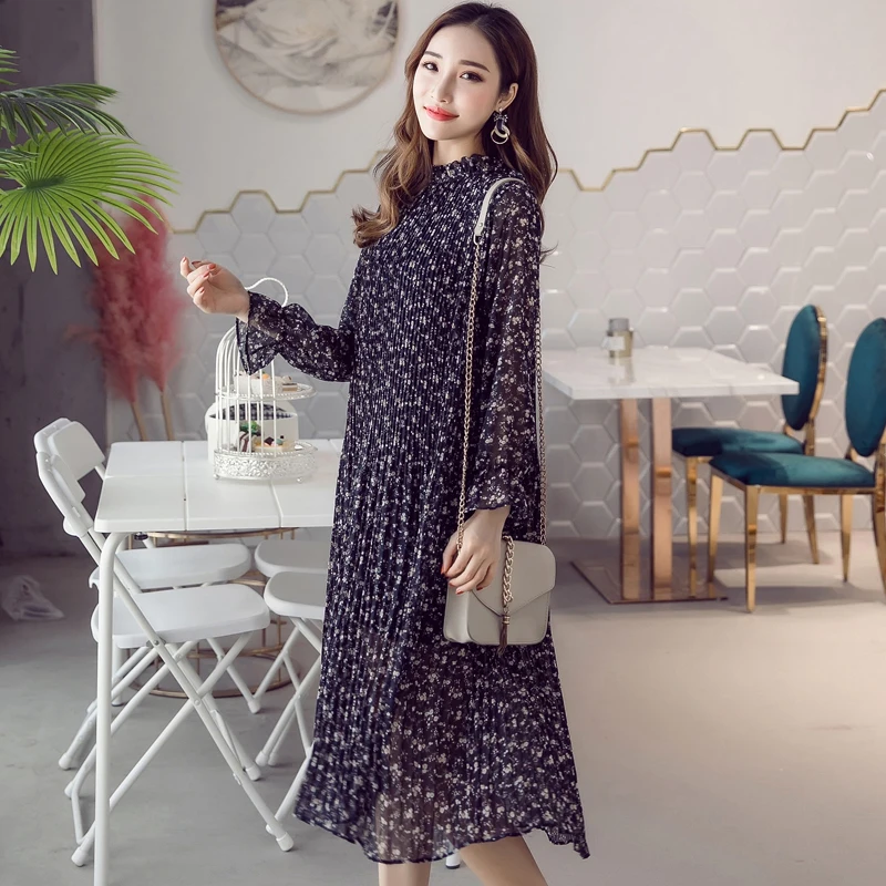 Шифоновое платье с цветочным принтом и длинным рукавом 7882 50|Женские платья| |