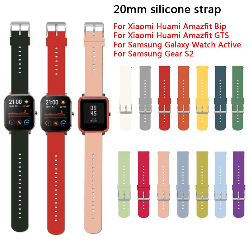 20mm Watch Band For Amazfit Bip S Strap Silicone Wristband Bracelet for Xiaomi Huami Amazfit GTS/Bip Lite/Bip 1S/Bip 2/GTR 42mm