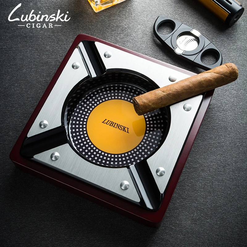 Квадратная Деревянная пепельница LUBINSK для сигар, роскошная офисная пепельница, подставка для 4 сигар, инструмент для курения
