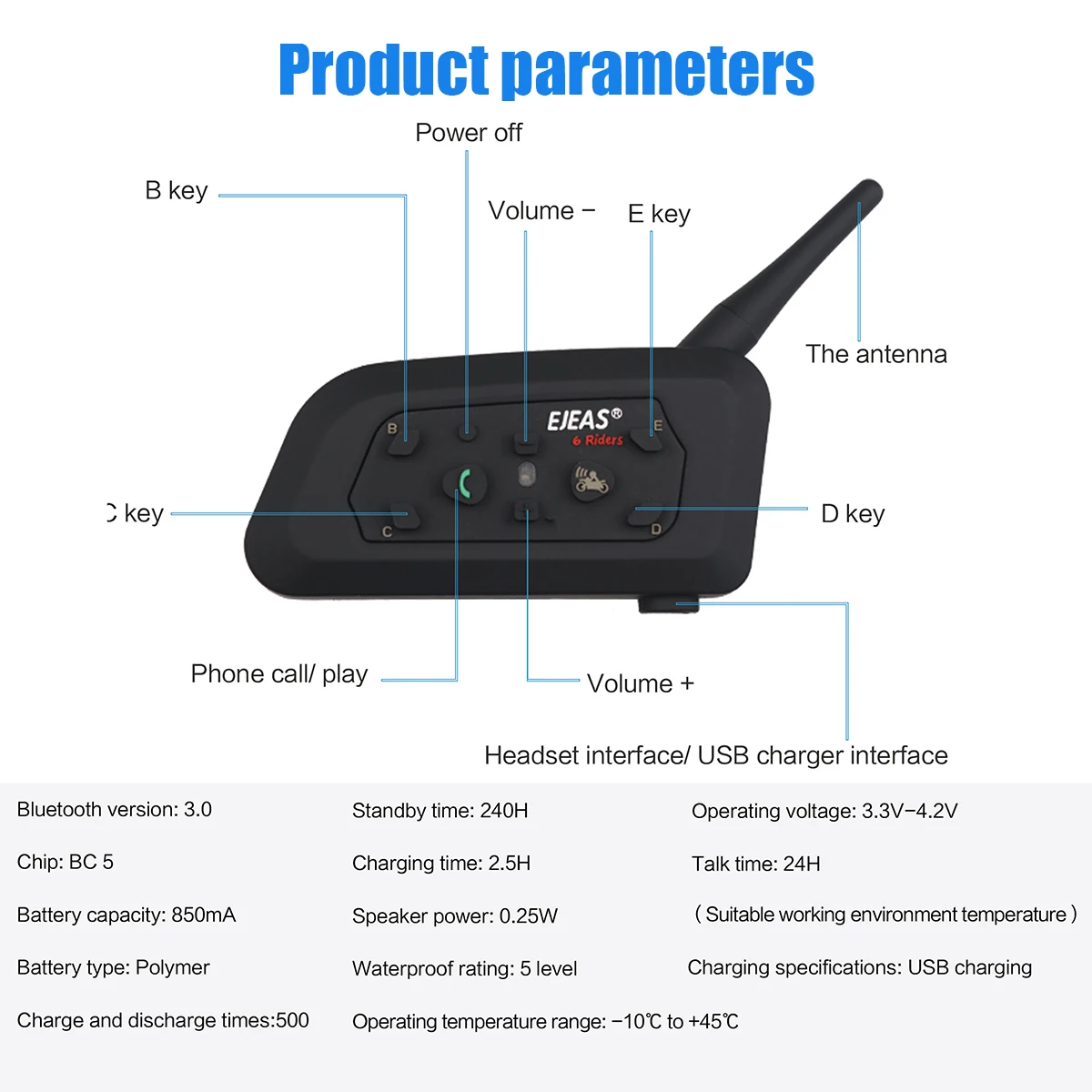 

Motorcycle Helmet Wireless Bluetooth Intercom High-power Headset 6 Riders 1200m Waterproof Interphone Moto Car Accessories Ship