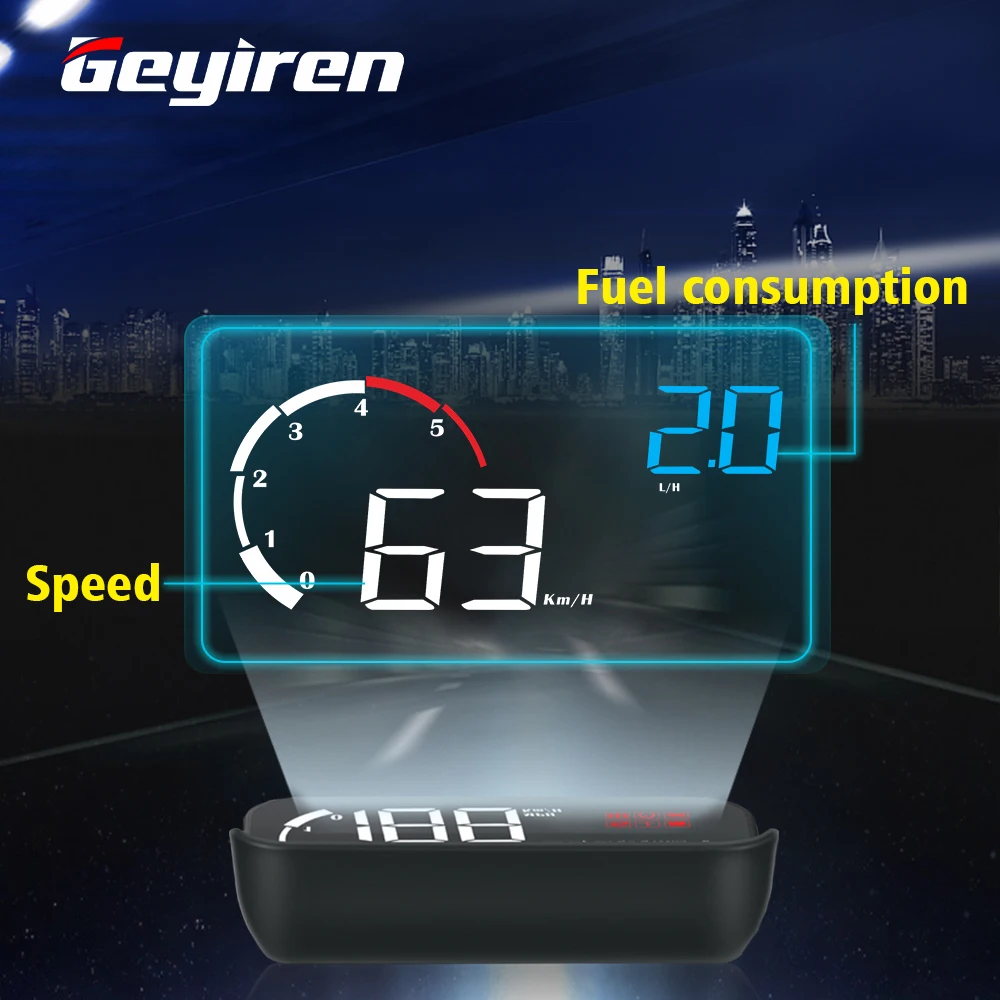 

GEYIREN New M10 HUD OBD2 head up display Windshield Projector overSpeed Security Alarm Water temparature RPM With Lens Hood