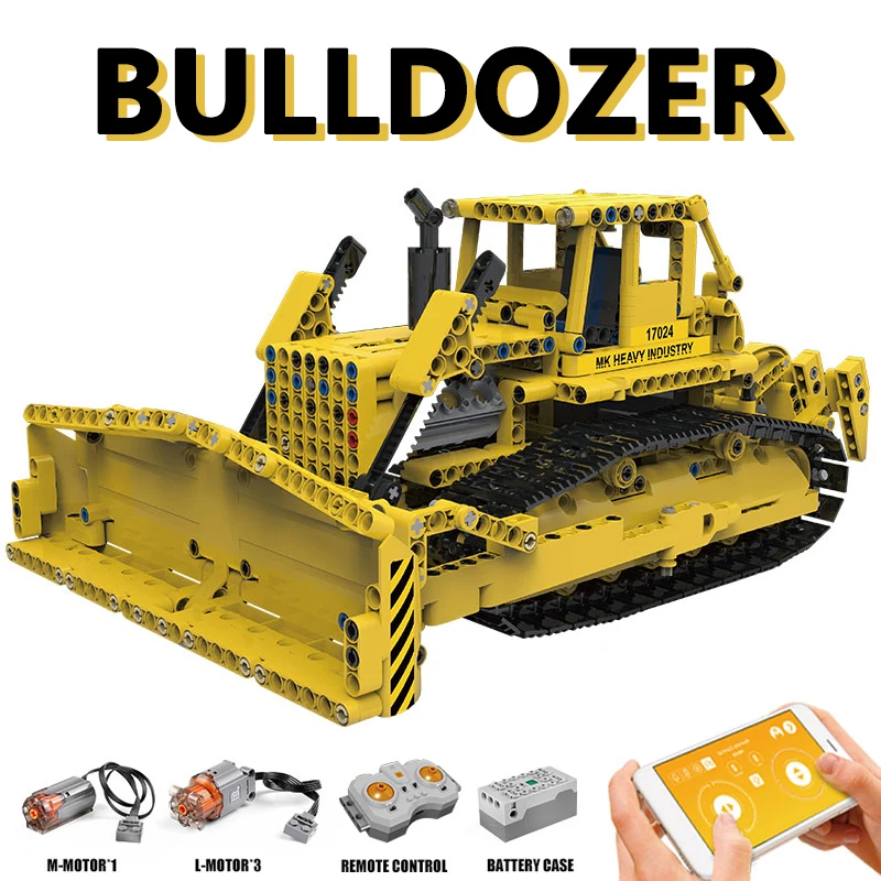 

Technical Excavator RC Bulldozer Bricks Engineering Machine Model Building Kits For Kids Gift Toys Remote Control Truck Blocks