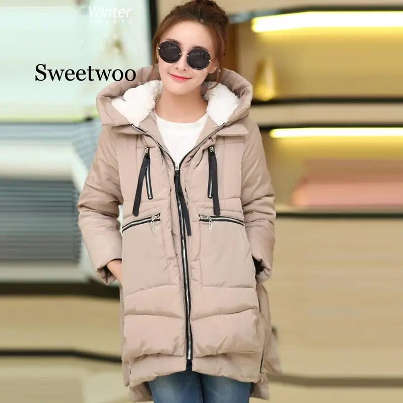 Large Size M-5XL Women's Winter Cotton Coat Army Green Zipper Big Pocket Jacket Female Thicken Warm Hooded Outwear Parkas