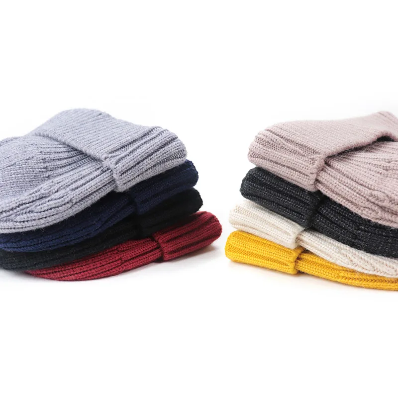 Мужская/женская зимняя теплая вязаная шапка одноцветная Кепка с дыней Зимний