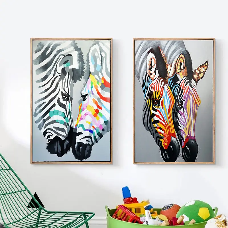 

Nordic Modern Style Animals Colorful Zebras Posters Home Decor Minimalism Canvas Painting Print Wall Picture for Living Room