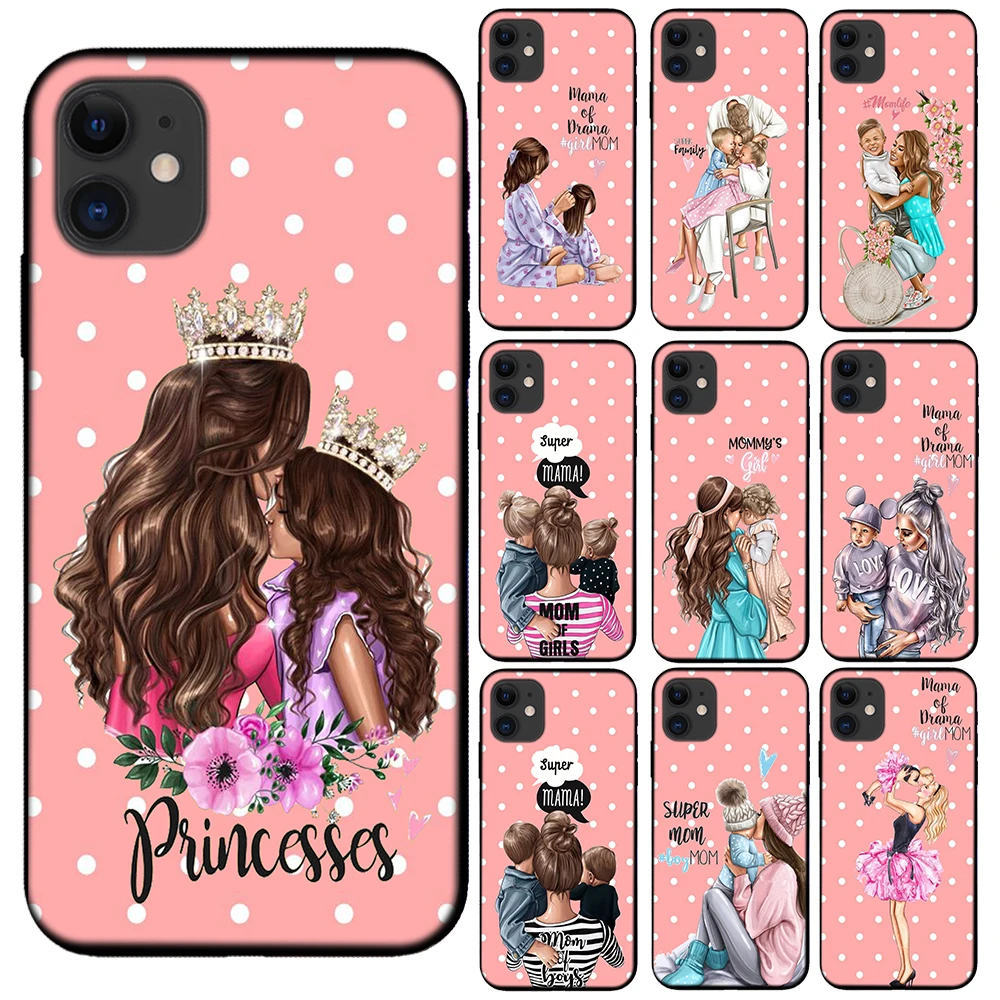 Модный черный чехол Super Mama Girl Mom Boy Baby для iPhone 12 11 Pro Max X XS XR 6 6S 8 7 Plus 5 5S SE силиконовые