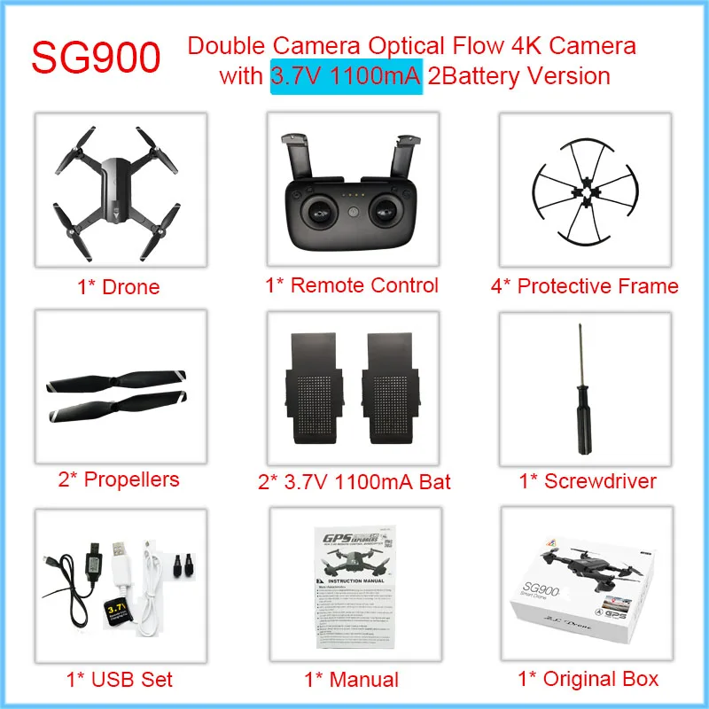 Gps Дрон Профессиональный с 4K 1080P 720P wifi камера HD Дрон следуем за мной gps фиксированная точка складной SG900 SG900S дроны 20 минут - Цвет: OF-4K-1100mA-2Bat