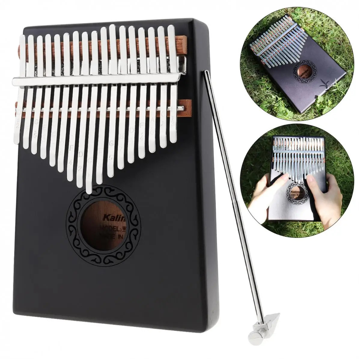 

17 Key Kalimba Single Board Mahogany Mini Thumb Piano Mbira Keyboard Instrument with Complete Accessories