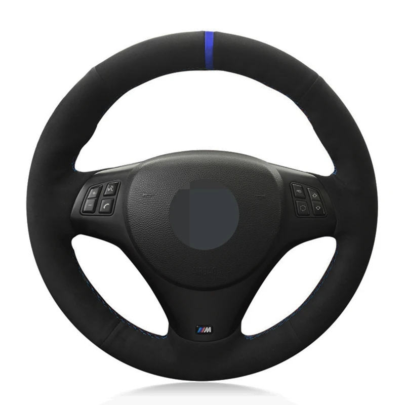 

Car Steering Wheel Cover Black Genuine Leather Suede Blue Marker For BMW M Sport M3 E90 E91 E92 E93 E87 E81 E82 E88 X1 E84 Parts