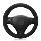 Чехол рулевого колеса автомобиля черного цвета из натуральной кожи и замши, Синий Маркер для BMW M спортивные M3 E90 E91 E92 E93 E87 E81 E82 E88 X1 E84 Запчасти