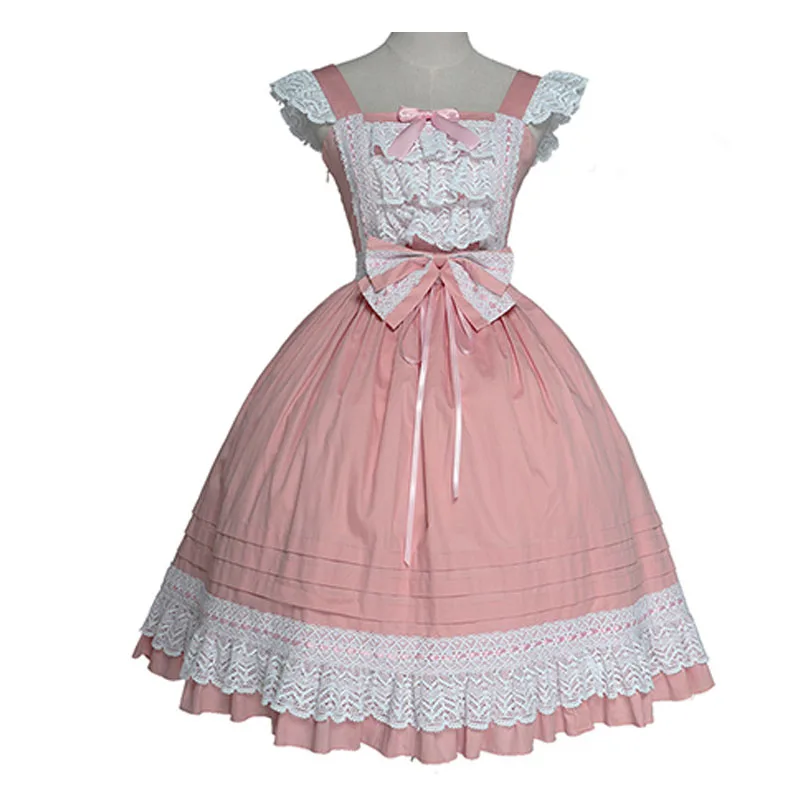 

Princess Gothic Lolita School Ruffle Dress JSK Women's Girls' Lace Cotton Bow Tie Vintage Slim Long Sleeveless Dress