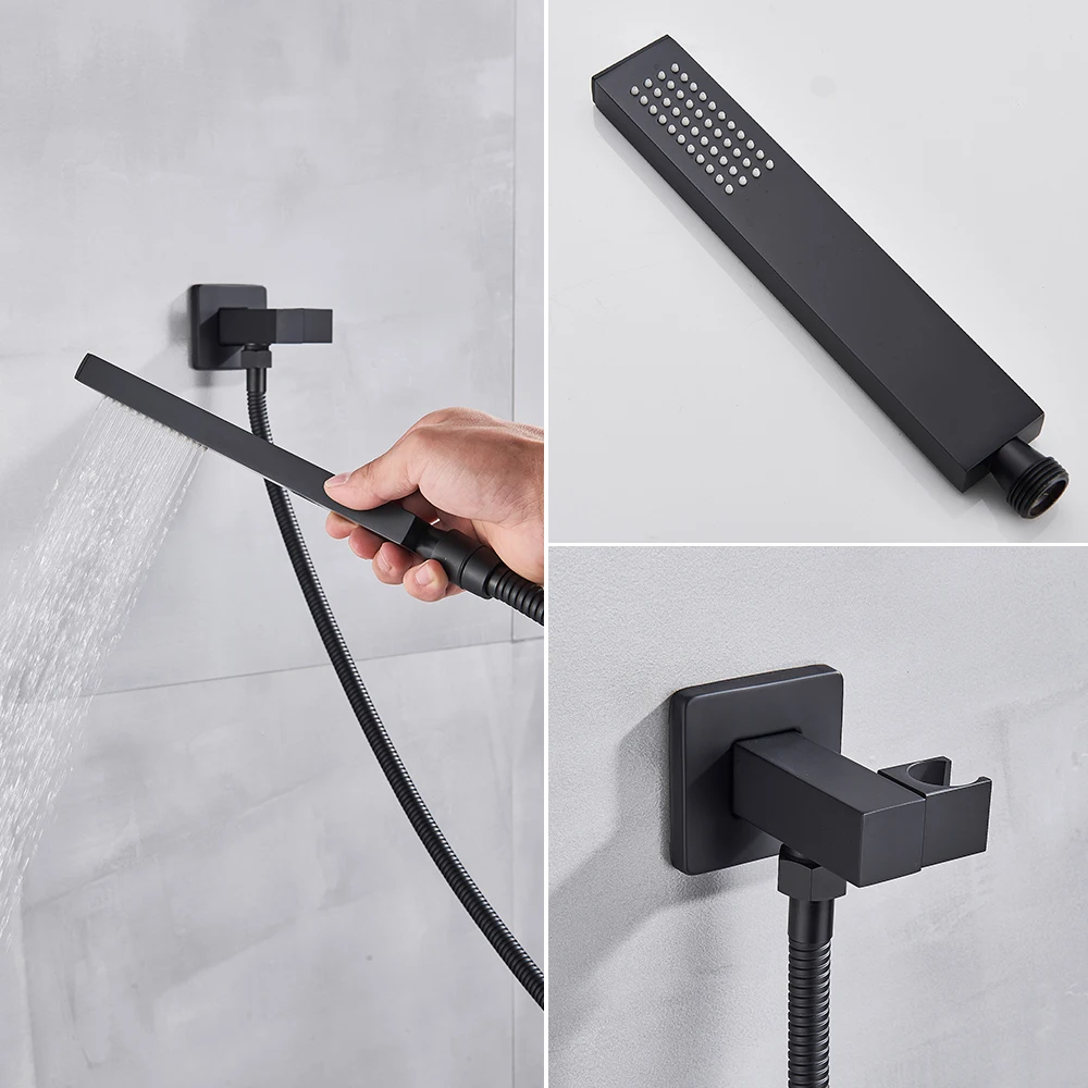 Матовый черный душевой набор смеситель для ванны и душа латунные массажные