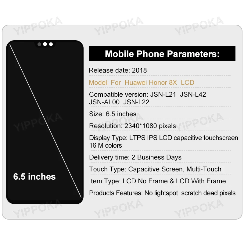 Pantalla LCD de 6,5 pulgadas para Huawei Honor 8X, piezas de repuesto de digitalizador con pantalla t&aacute;ctil, JSN-L21 de pantalla JSN-L22-1
