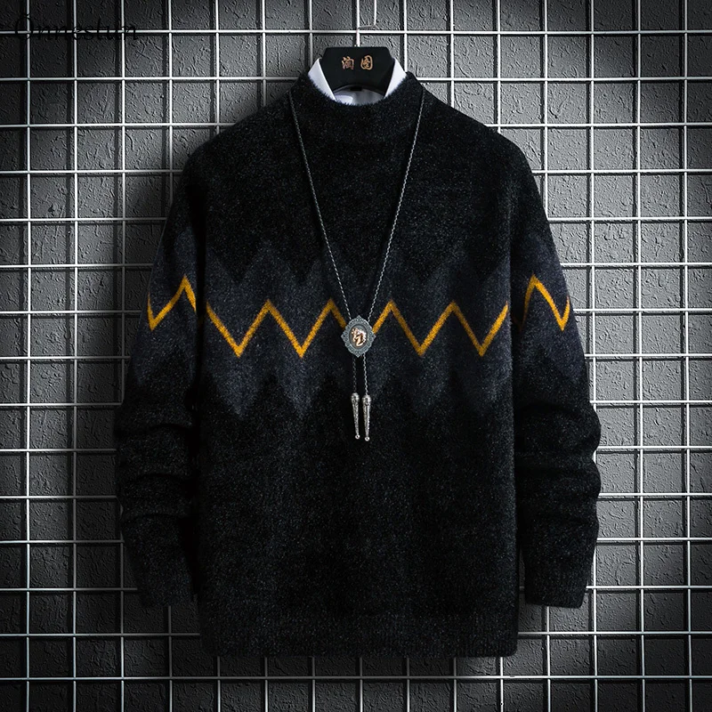 

Men New Warm Sweater Winter Men's Sweater Knitted Pullover Casual Anti mink Long sleeve Half high collar Sweater Men