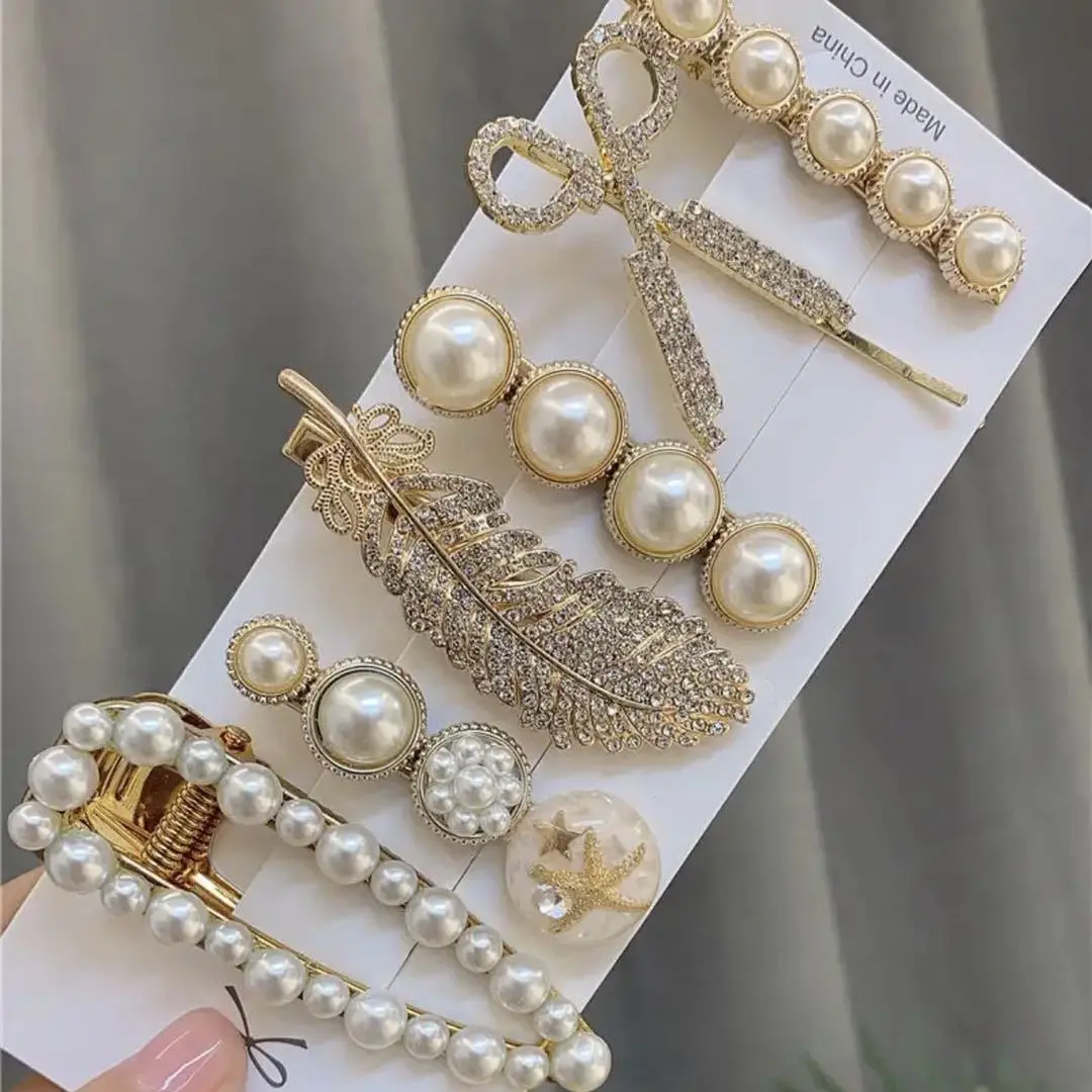 

6pcs/set Korea Shiny Crystal Hair Clip Set Hair Accessories Trend For Women Girl Pearl Rhinestone Hairpin Side Clip