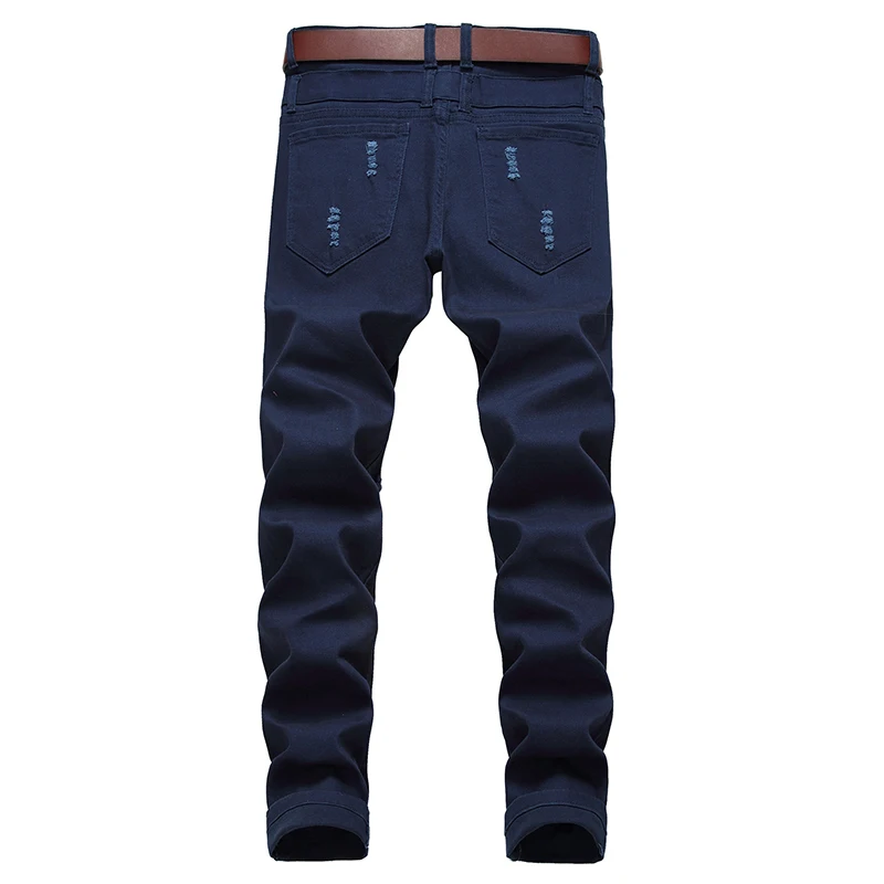 Джинсы мужские рваные прямые модные брюки из денима хлопок большие размеры |