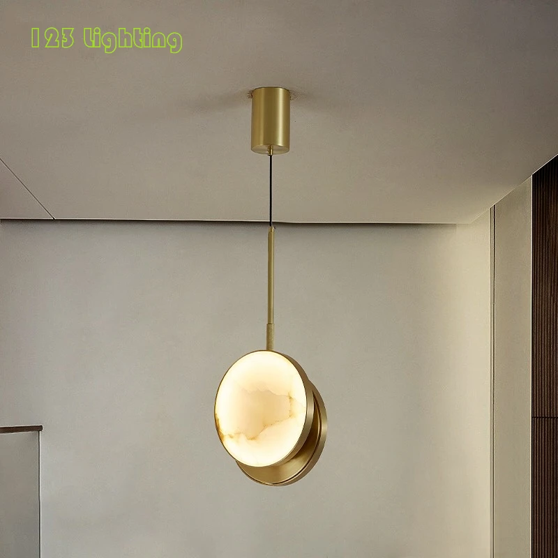 Natural 2 Round Marble LED Pendant Lights Kitchen Restaurant Bar Hanglamp Plated Gold Indoor Loft Decoration Bedside Fixtures