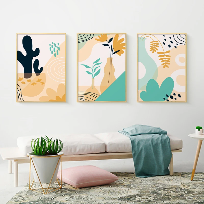 

Boho Abstract Landscape Nordic Posters and Prints Gallery Wall Art Canvas Painting Plant Coral Leaf Line Art Pictures Decor