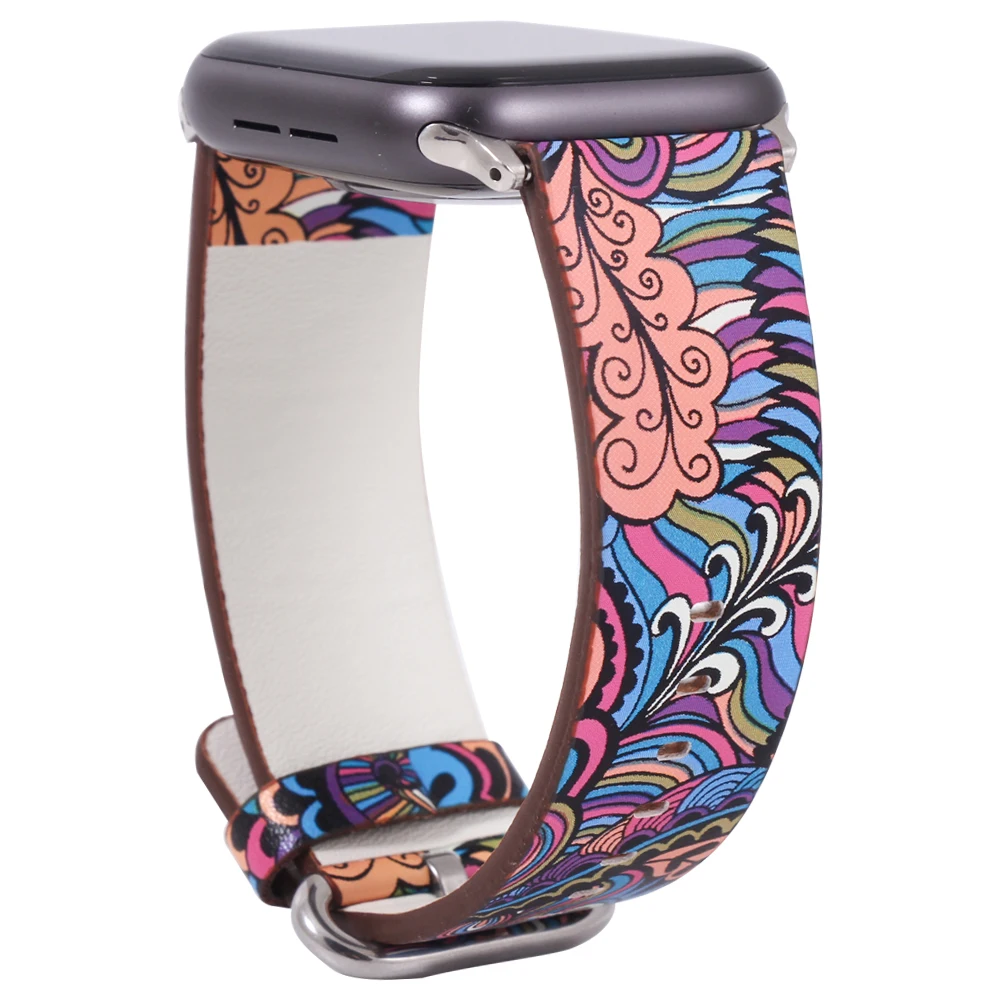

Band for apple watch 5 4/3/2/1 38MM 40MM Floral Paragraph Leather Replacement Strap for Apple iWatch Series 5 4/3/2/1 42 44MM