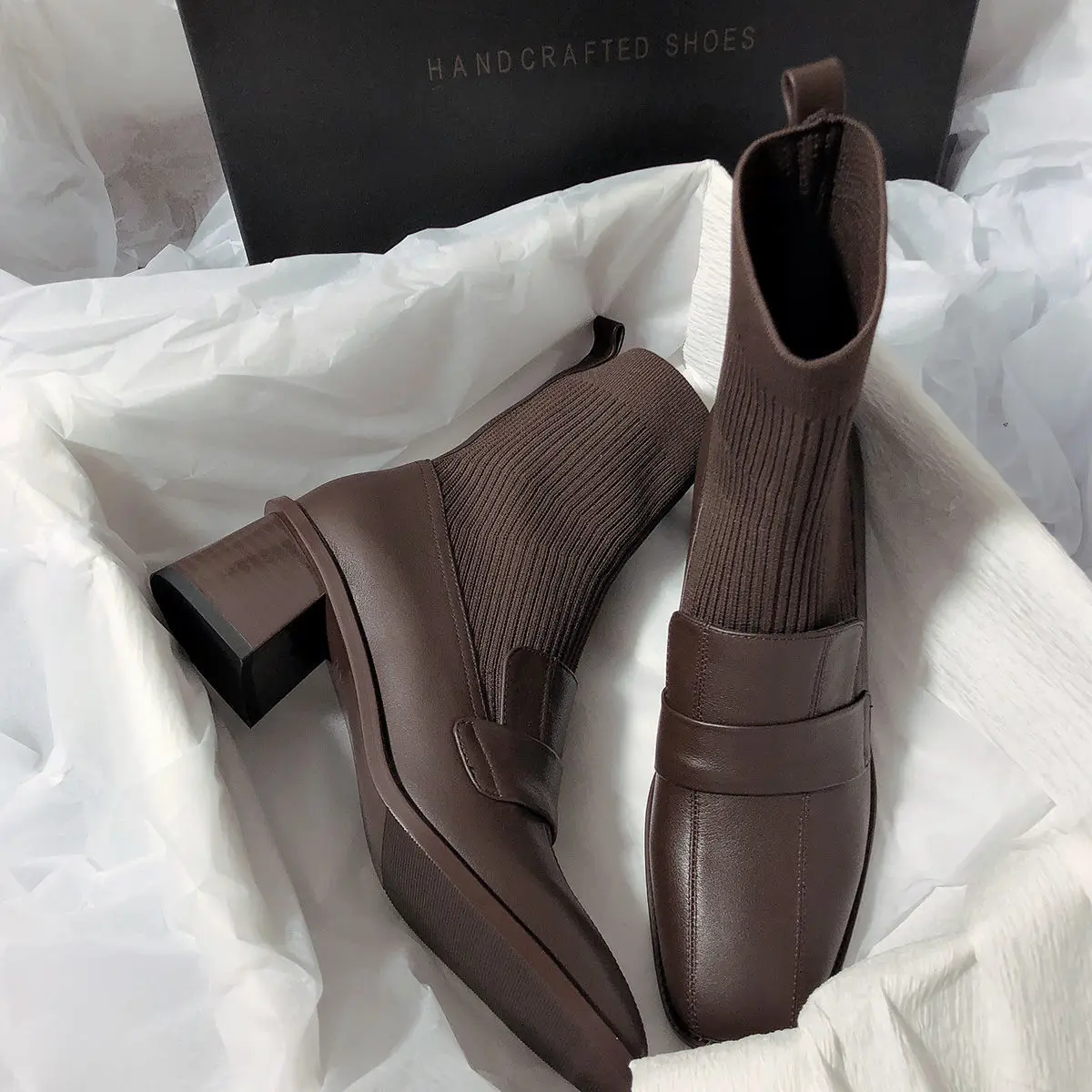 

Ботинки женские на платформе, из ПУ кожи, на квадратном каблуке