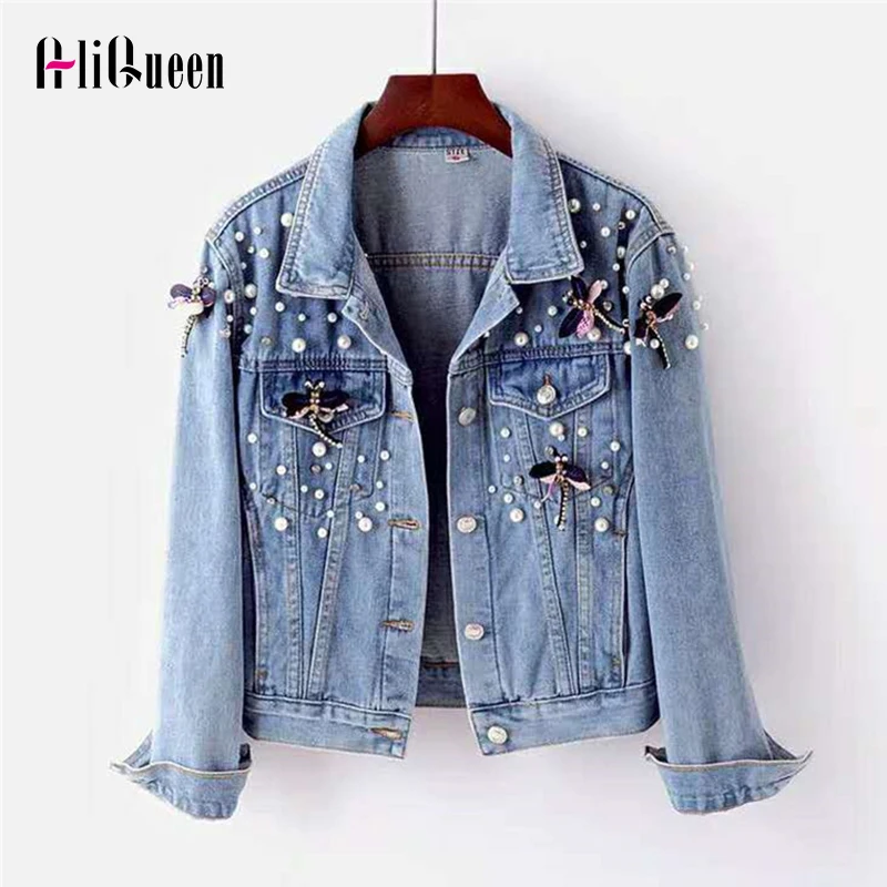 Chaquetas Mujer уличная Осенняя джинсовая куртка женские сандалии с отделкой в виде