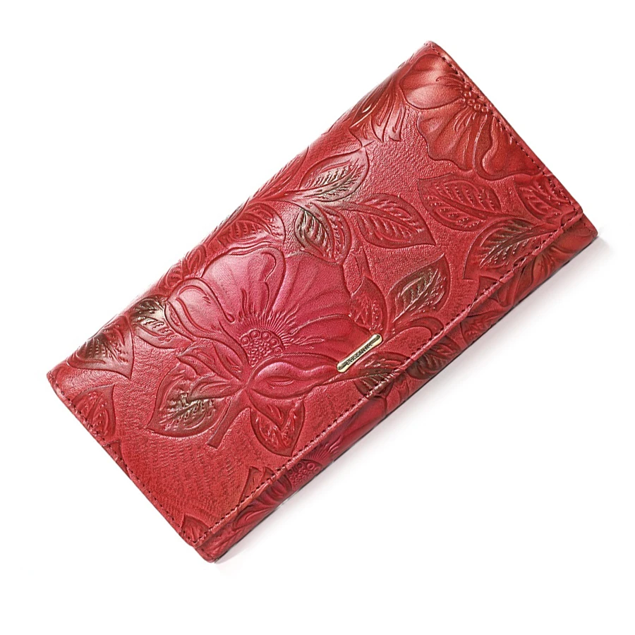 red women wallets Женский кошелек из натуральной кожи, длинный женский кошелек с цветочным рисунком, женские кошельки, роскошные дизайнерские кошельки из натуральной кожи - Цвет: red women wallets