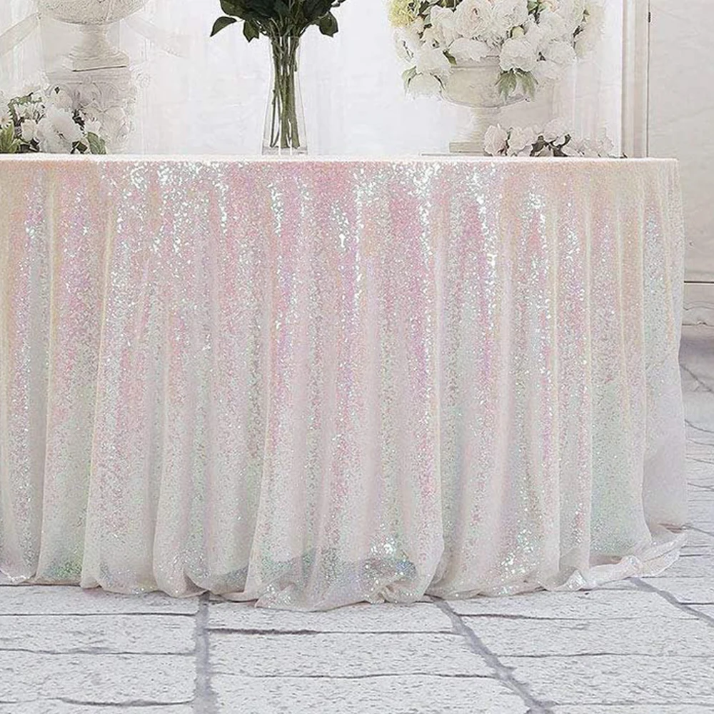 Белая круглая блестящая скатерть ShinyBeauty 5ft change для вечеринки R|sparkle tablecloth|table cloth