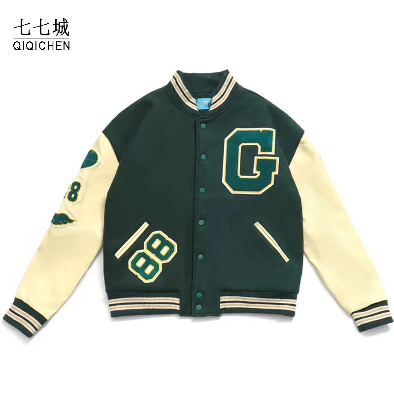 Hip Hop Baseball Jacket Men Furry Letters Embroidery Color Block College Varsity Jackets Womens Harajuku Fashion Coats Unisex