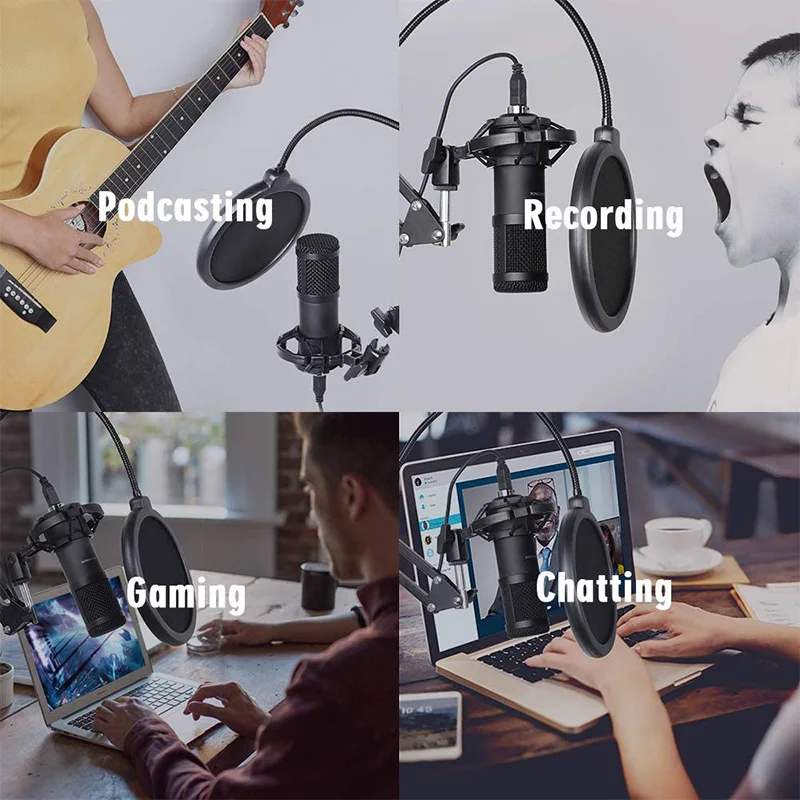 

Professional Streaming Podcast PC Microphone USB 192KHZ/24Bit Studio Cardioid Condenser Mic Kit for Streaming Podcasting